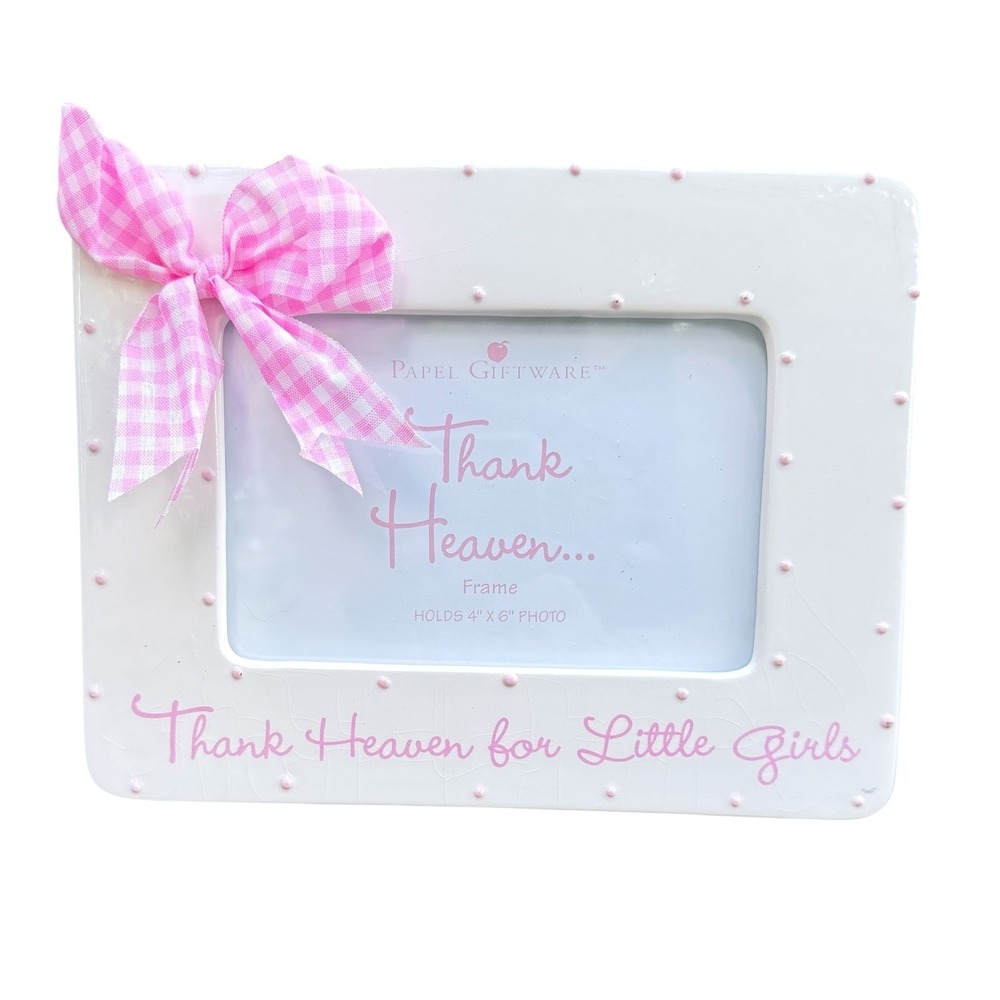 Papel Giftware Thank Heaven for Little Girls 4x6 Picture Frame Pink White Bow